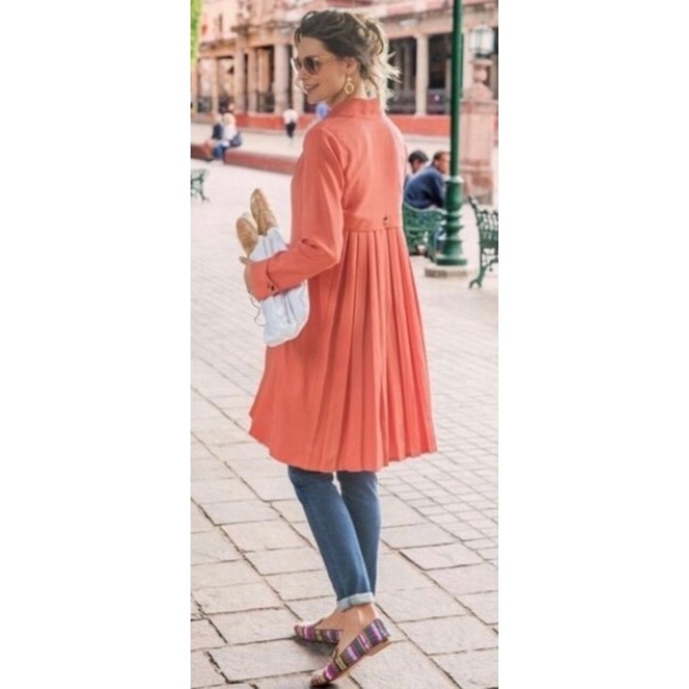 Soft Surroundings Coral Town & Country Trench Coat Pleated Back Womens Small NWT